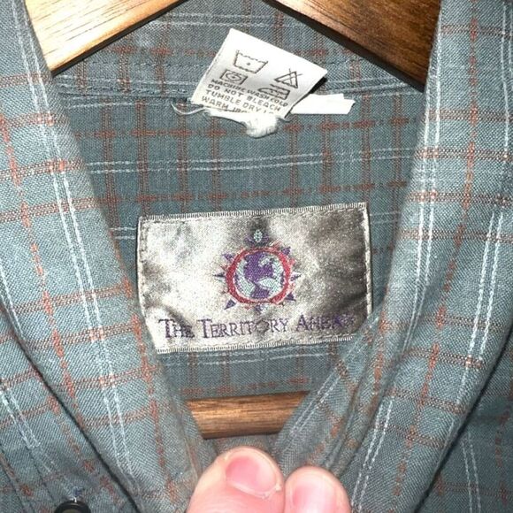 The Territory Ahead Blue and Orange Check Button Down Shirt Size L - Picture 2 of 11